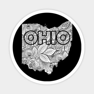 Mandala art map of Ohio with text in white Magnet